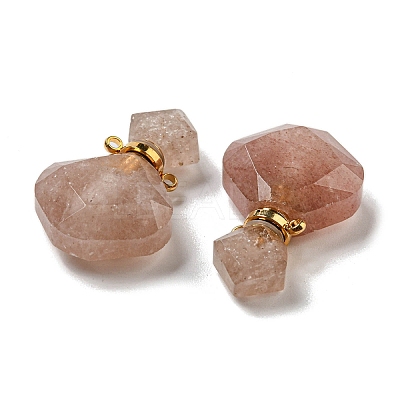 Rhombus Natural Strawberry Quartz Perfume Bottle Pendants G-H241-01G-G-1