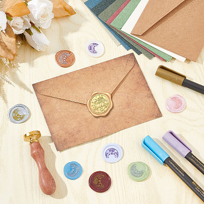 Brass Wax Seal Stamp with Wood Handle AJEW-WH0412-0262-1