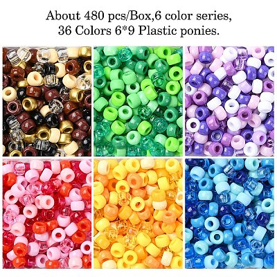 480Pcs 6 Colors Opaque & Transparent Plastic Beads KY-YW0001-75A-1