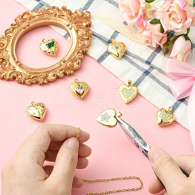 7Pcs 7 Styles Brass Micro Pave Clear Cubic Zirconia Locket Pendants FIND-CJ0005-08-1