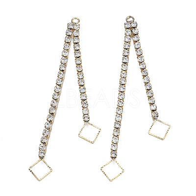 Brass Pave Crystal Rhinestone Chain with Rhombus Big Pendants KK-N216-422-03LG-1