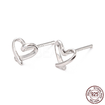Anti-Tarnish Open Heart Rhodium Plated 925 Sterling Silver Stud Earrings EJEW-I259-07P-1