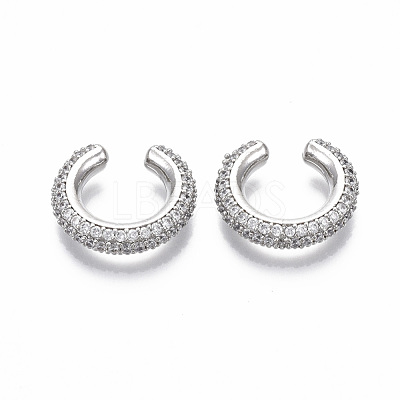 Brass Micro Pave Clear Cubic Zirconia Cuff Earrings EJEW-R114-026P-NF-1