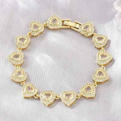 Brass Pave Cubic Zirconia Heart Tennis Bracelets for Women KK-CBA68DA-09G-01-1