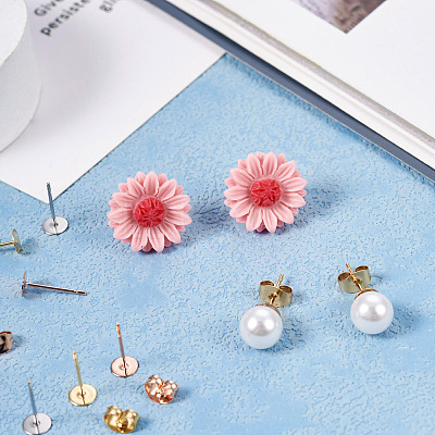 60Pcs 3 Color Flat Round 304 Stainless Steel Stud Earring Findings STAS-TA0002-47-1
