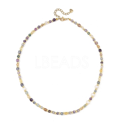 Faceted Natural Fluorite and Pearl Beaded Necklaces NJEW-JN06645-1
