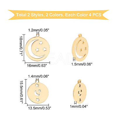 16Pcs 4 Style 201 Stainless Steel Pendants STAS-DC0006-14-1