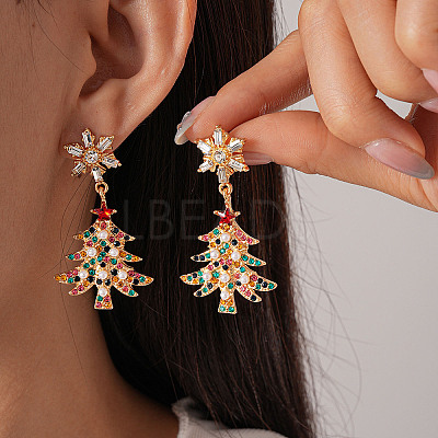 Christmas Tree with Snowflake Alloy Rhinestone Dangle Stud Earrings FS-WGD6521-03-1