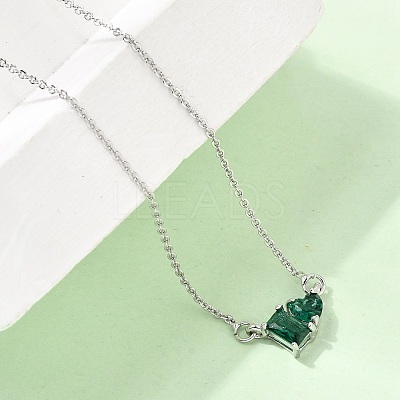 Brass Pave Cubic Zirconia Rectangle and Heart Pendant Cable Chain Necklaces KK-CBAB173-04P-09-1