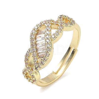 Adjustable Brass & Clear Cubic Zirconia Finger Rings with Interwoven Design CU-CBA7E55-06G-1