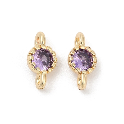 Brass Cubic Zirconia Flat Round Connector Charms KK-H204-02KCG-01-1