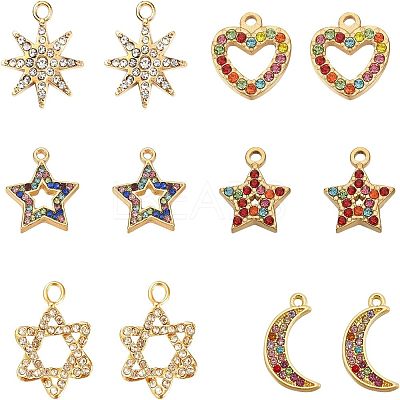12Pcs 6 Style Alloy Rhinestone Pendants FIND-FH0002-72-1