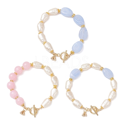 3Pcs 3 Styles Imitation Gemstone & ABS Imitation Pearl Acrylic Beaded Bracelets for Women BJEW-JB12157-1