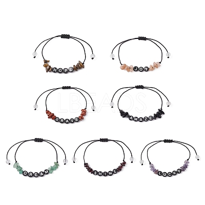 Natural Gemstone Chip Braided Bead Bracelets BJEW-JB09608-1