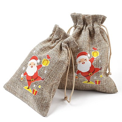 30Pcs 15 Styles Christmas Printed Jute Cloth Storage Pouches ABAG-YW0001-10-1