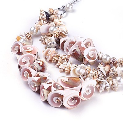 Shell Bib Statement Necklaces LS-NJEW-WH0004-01P-1