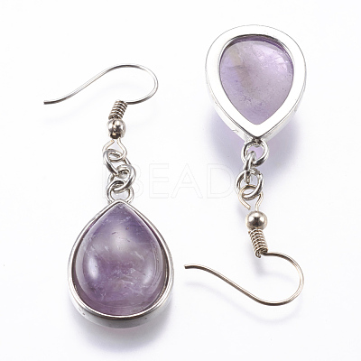 Natural Amethyst Dangle Earrings EJEW-P143-A06-1