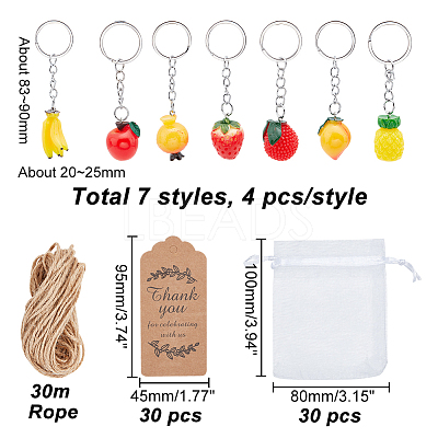 28Pcs 7 Style Fruit Resin Pendants Keychains KEYC-PH0001-60-1