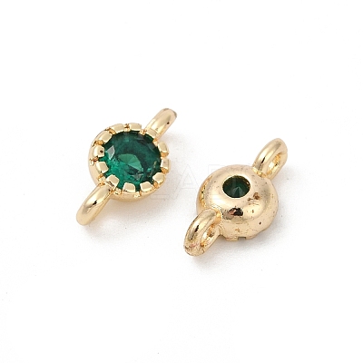 Brass Cubic Zirconia Flat Round Connector Charms KK-H204-02KCG-02-1