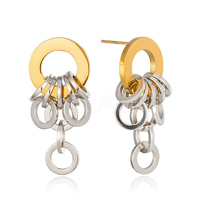 Two Tone 304 Stainless Steel Stud Dangle Earrings for Women WG3EDAB-01-1