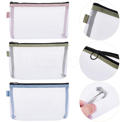 3Pcs 3 Colors Nylon Mesh Storage Zipper Bags ABAG-CN0001-59-1