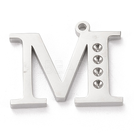 Tarnish Resistant 304 Stainless Steel Letter Pendant Rhinestone Settings STAS-J028-01M-1