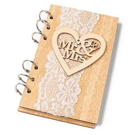 Wooden Wedding Guestbooks Notepad AJEW-H114-01-1