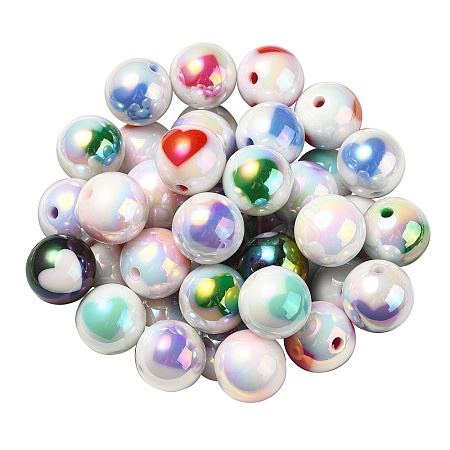 UV Plating Rainbow Iridescent Acrylic Beads OACR-F004-09-1