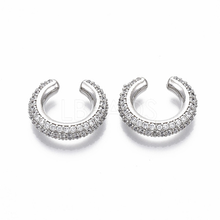 Brass Micro Pave Clear Cubic Zirconia Cuff Earrings EJEW-R114-026P-NF-1