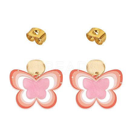 Brass Printing Acrylic Butterfly Dangle Stud Earrings EJEW-TA00671-1