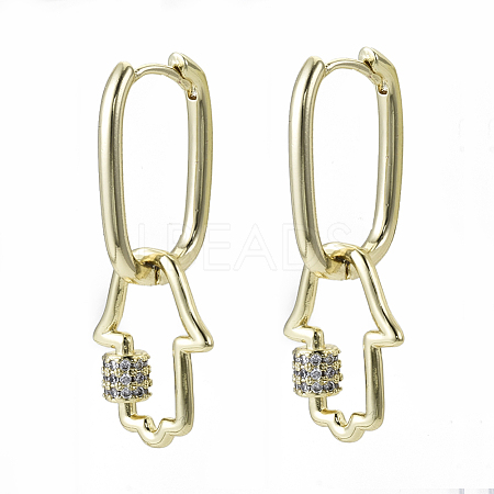 Brass Micro Pave Clear Cubic Zirconia Dangle Huggie Hoop Earrings EJEW-S201-223-NF-1