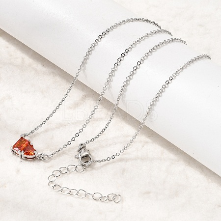 Brass Pave Cubic Zirconia Rectangle and Heart Pendant Cable Chain Necklaces KK-CBAB173-04P-11-1