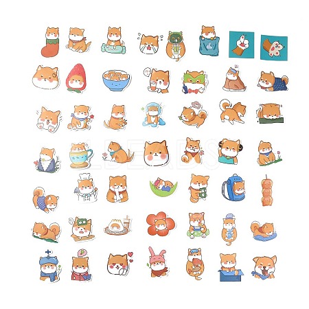 50Pcs 50 Styles Paper Shiba Inu Dog Cartoon Stickers Sets STIC-P004-23A-1