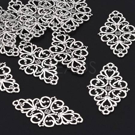 Tibetan Style Alloy Rhombus Filigree Joiners Links TIBE-5377-AS-LF-1