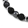 Non-Magnetic Synthetic Hematite & Natural Larvikite & Natural Lava Rock Round Beaded Braided Bracelets for Men Women BJEW-JB11185-02-3
