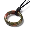 Natural Mixed Stone Ring Pendant Necklace with Waxed Cords NJEW-R262-01A-4