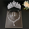 Teardrop Alloy Rhinestone Pendant Necklaces & Stud Dangle Earrings & Crown Hair Band Sets FS-WGFDFEC-01-1