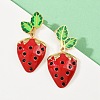 304 Stainless Steel Enamel Strawberry Dangle Stud Earrings EJEW-A138-10G-01-1