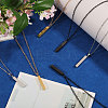 201 Stainless Steel/Brass Coated Iron Rectangle Pendant Necklace NJEW-CO0001-01-5