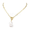 Natural Baroque Pearl Keshi Pearl Nuggets Pendant Brass Paperclip Chain Necklaces for Women NJEW-JN06145-8