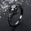 Flat Round Brass Jet Rhinestone Finger Rings FS-WG232E0-02-1