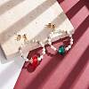 Shell Pearl Beaded Ring Dangle Stud Earrings with Colorful Glass EJEW-TA00095-2
