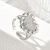 Brass Micro Pave Cubic Zirconia Cuff Open Rings for Women CU-CBA760A-13A-P-2
