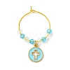 Flat Round with Cross Alloy Enamel Wine Glass Charms AJEW-JO00205-2
