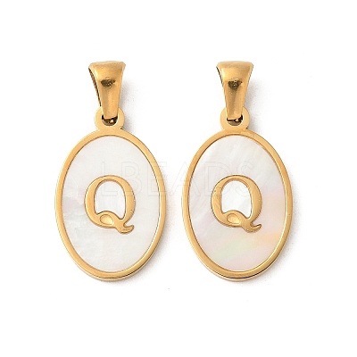 Natural Shell Oval with Initial Pendants STAS-I351-23G-Q-1
