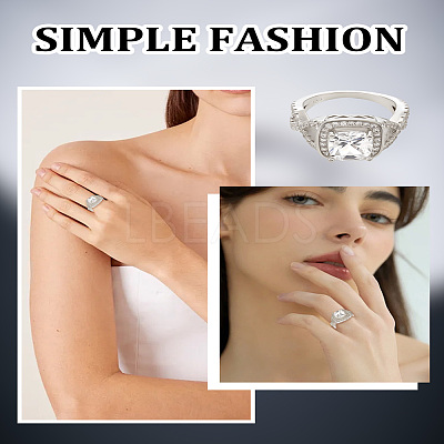 1Pc Brass Micro Pave Clear Cubic Zirconia Finger Rings for Women RJEW-LP0001-36-1