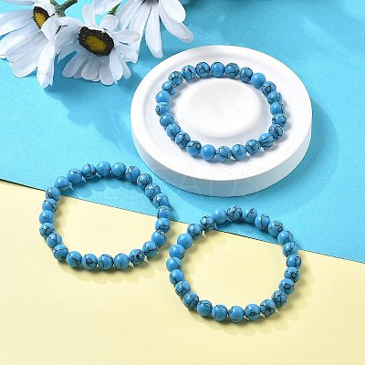 Synthetic Turquoise Jasper Bead Stretch Bracelets BJEW-K212-B-022-1