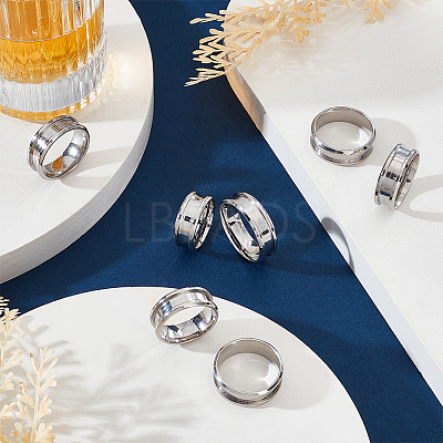 24Pcs 6 Styles 201 Stainless Steel Grooved Finger Ring Settings STAS-ME0003-12P-1
