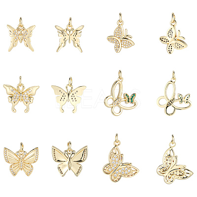 12Pcs Brass Micro Pave Clear Cubic Zirconia Pendants KK-BBC0023-92G-1