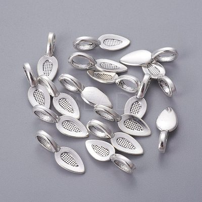 Tibetan Style Alloy Glun-on Flat Pad Bails for Pendants Making TIBEP-3348-AS-RS-1